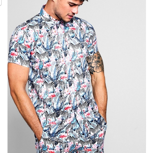 Boohoo Other - BoohooMAN ZEBRA PRINT SHORT SLEEVE SATIN SHIRT
